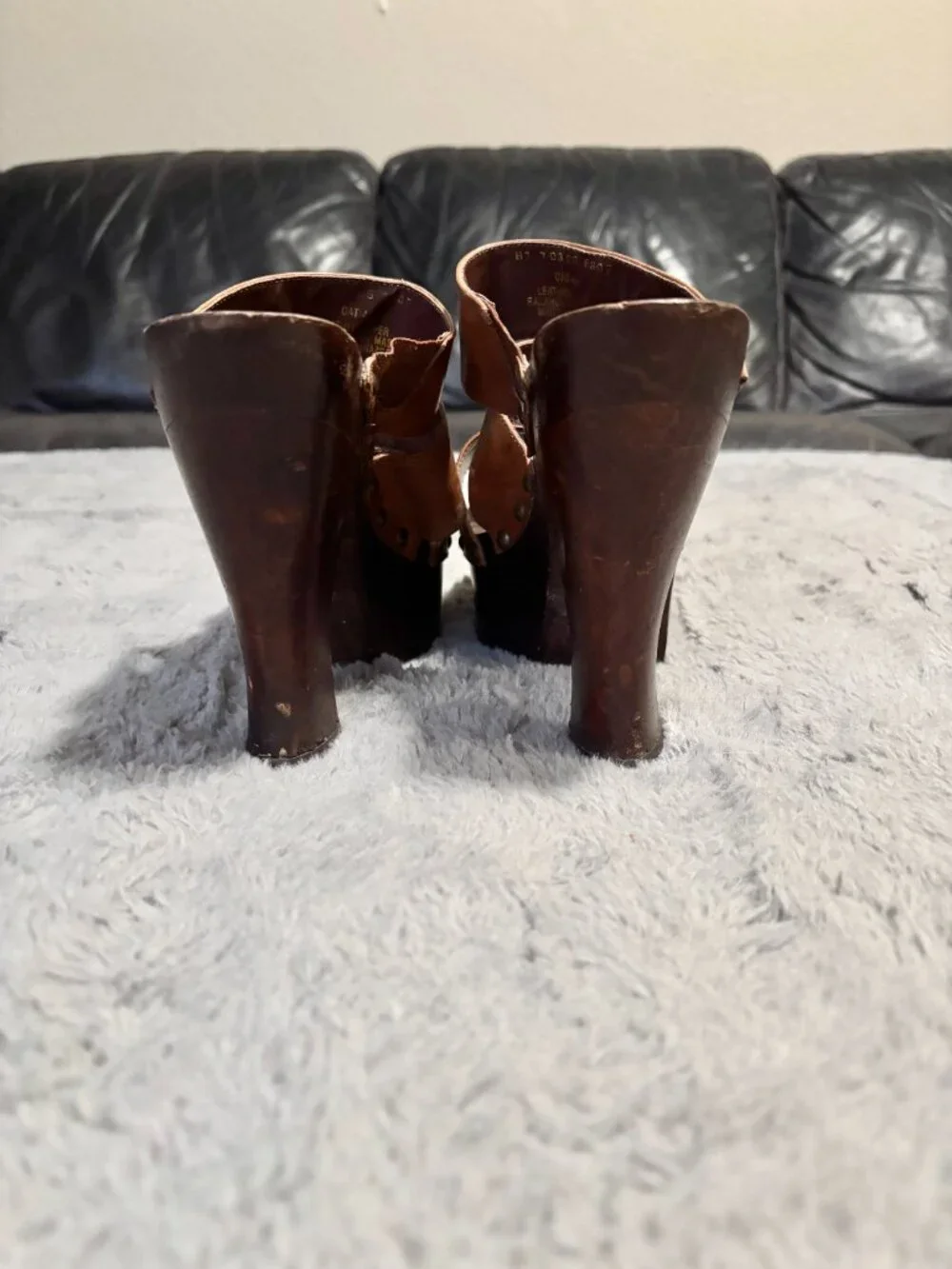 Wild Pair Brown Leather Studded Platform Heels